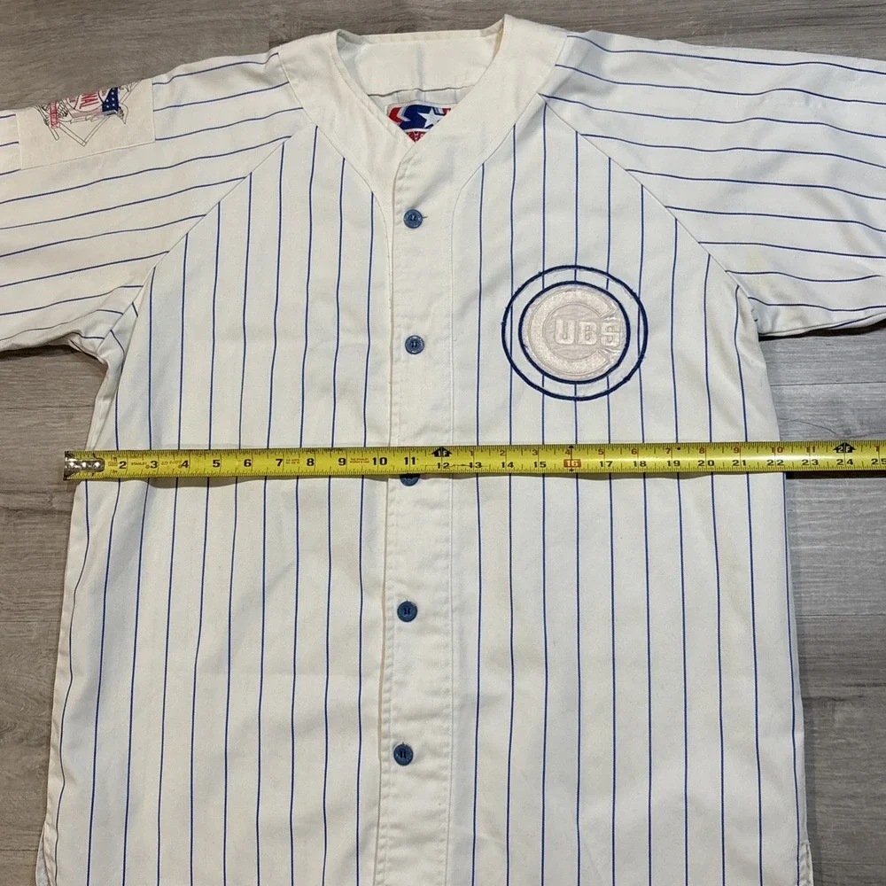 Vintage‎ Starter Chicago Cubs MLB Button Up Pinstripe Jersey Shirt Size Large